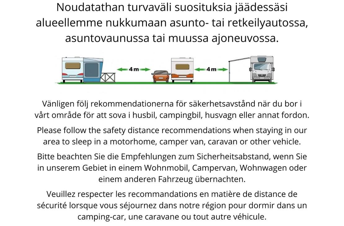 Safety interval recommendation for motorhomes Petraniemi, Petkeljärvi National Park, Petkeljärvi Center