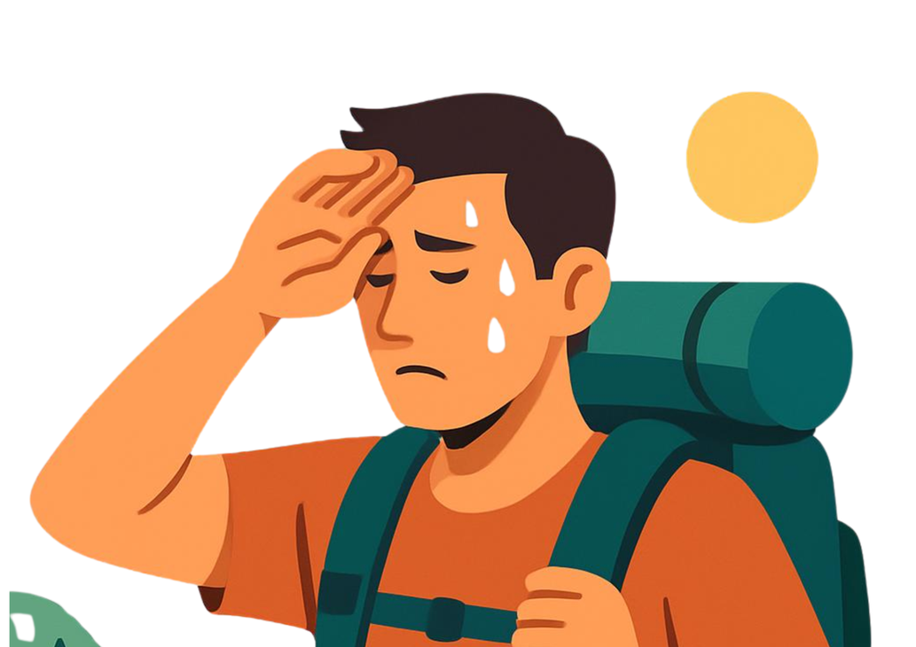 Foto, verschwitzter Wanderer