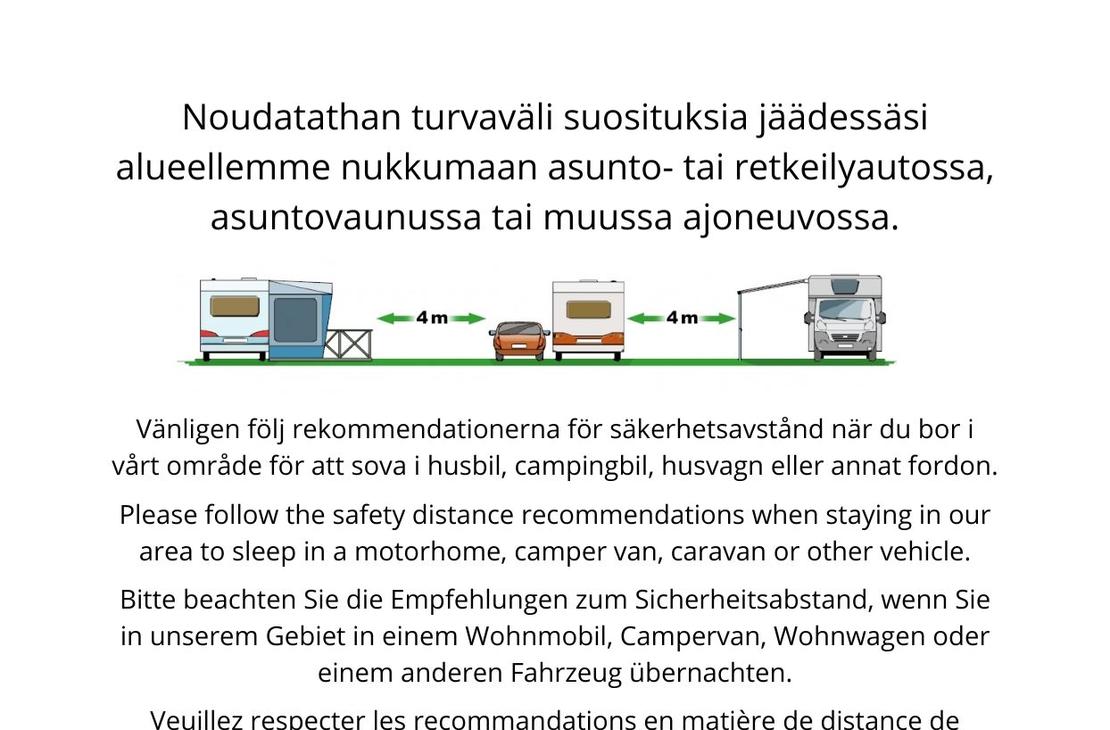 Safety interval recommendation for motorhomes Petraniemi, Petkeljärvi National Park, Petkeljärvi Center